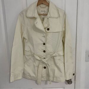Levi’s Off White Button Front  Waist Tie Denim Jacket Coat Womens Size Medium